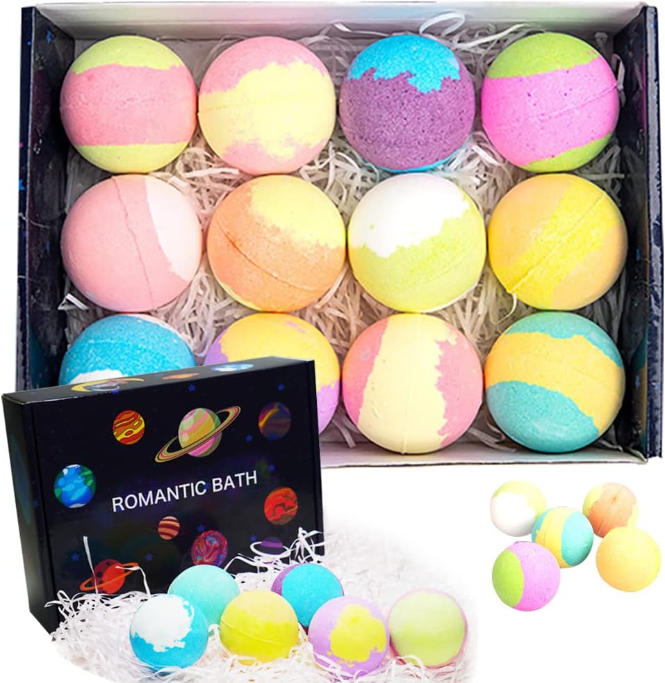 Bath Bombs 12pcs Bubble Bath Gift Set, Natural Aromatherapy Bathbomb Fizzy Shower Ball for Bubble Spa Bath, Essential Oil Bath Salt Ball for Women Kids Wife Relax Moisture Birthday Valentines Mothers