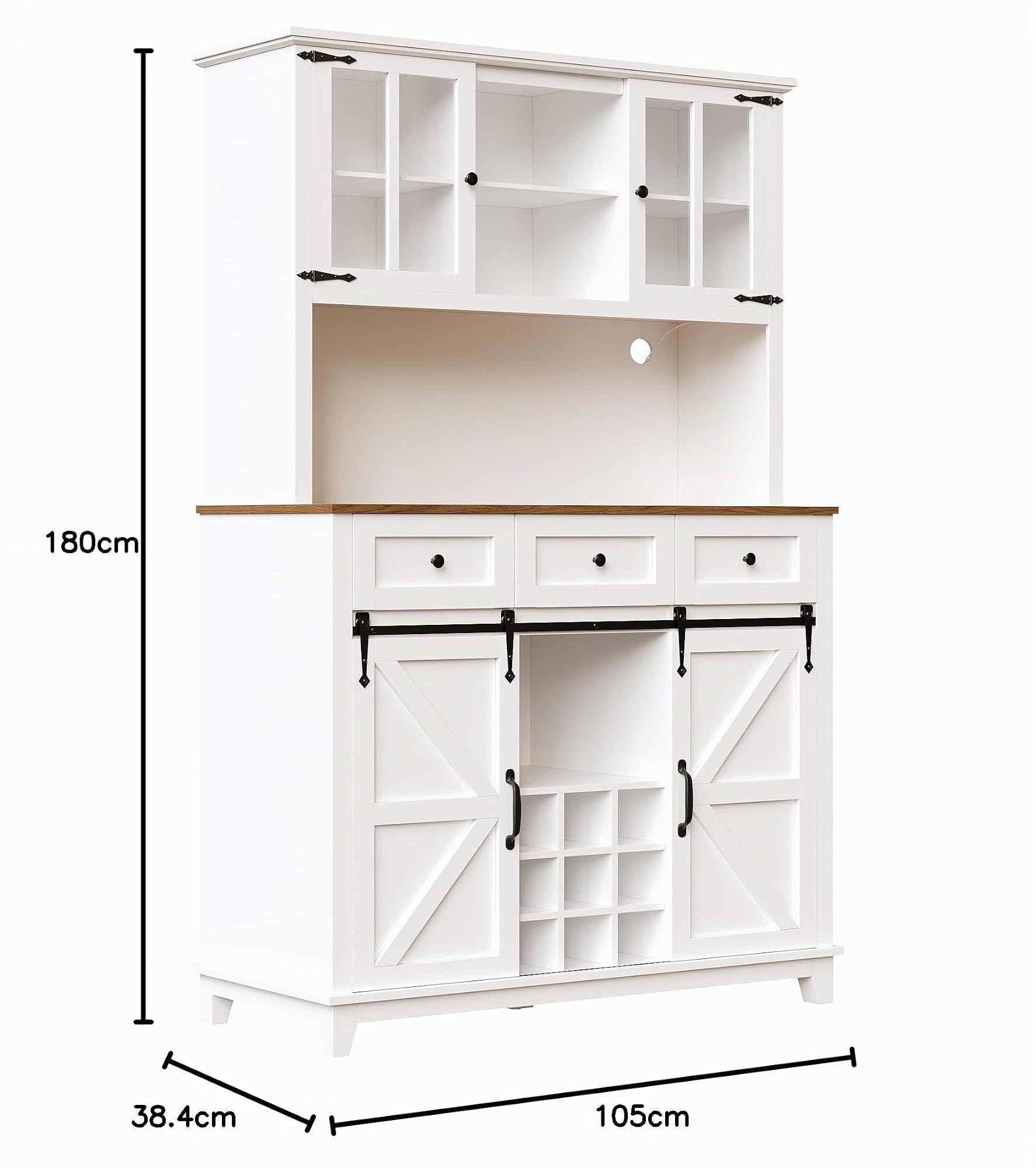 SogesHome Küchenschrank mit LED-Beleuchtung mit Verstellbaren Ablagen | APP-Steuerung & Musik-Modus,Variable Lichtfarben | Hochschrank Vitrinenschrank | Schmal 105 x 38.4 x 180 cm​​ (weiß)