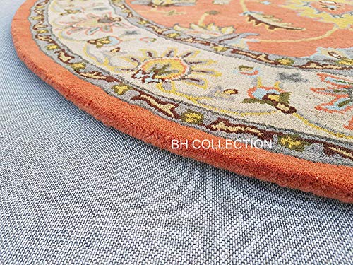 Image of Classical Look Handmade Round Carpet with Super Soft & Pure Woolen Carpet for Your BEDROOMS & Living Room with 1 INCH Pile Height 4 X 4 FEET (120x120 CM) Multi