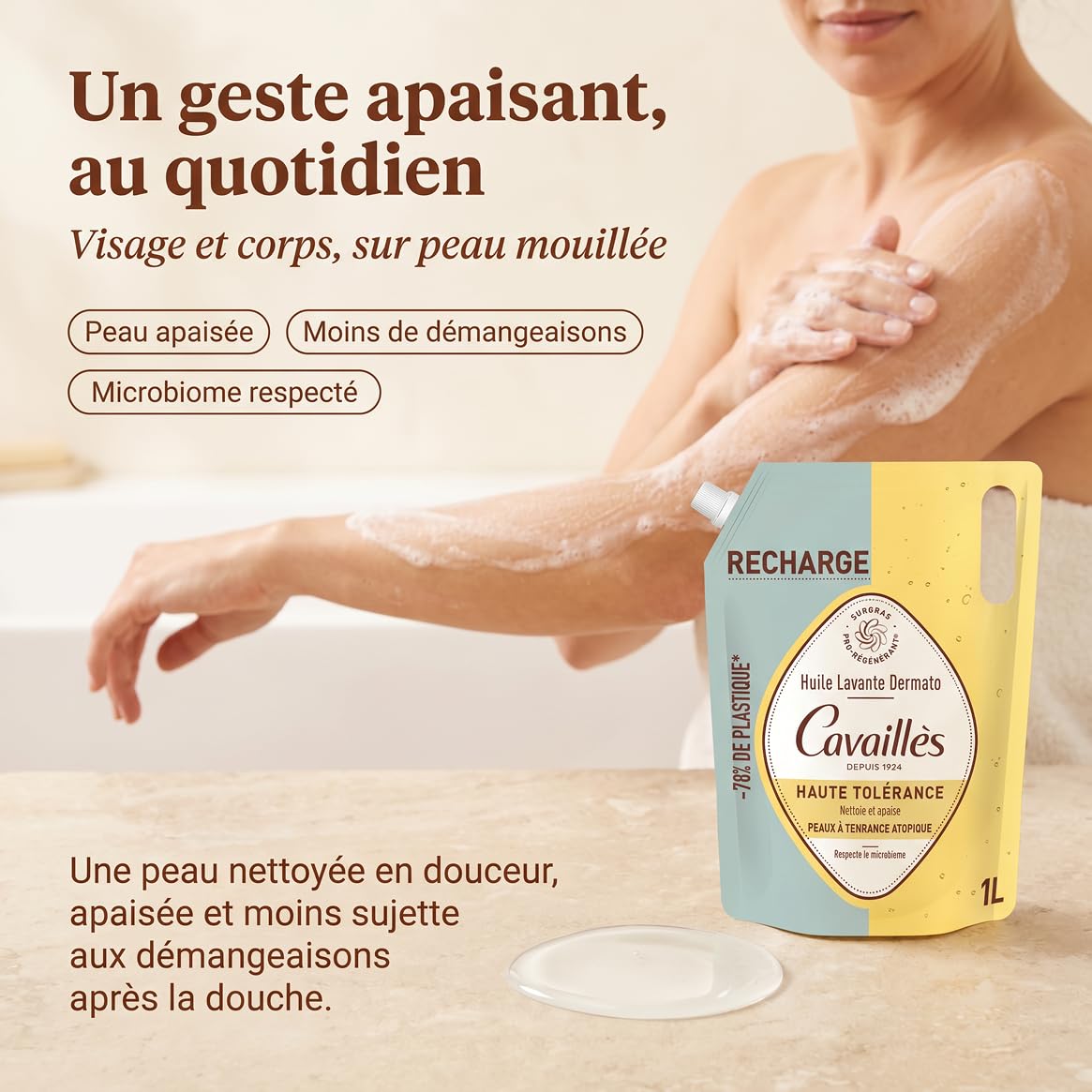 Cavaillès Recharge Huile Lavante Dermato Haute Tolérance Lot de 2x1L – Peaux Sensibles à Tendance Atopique – Surgras Végétal & Inuline – Sans Savon – Format Éco
