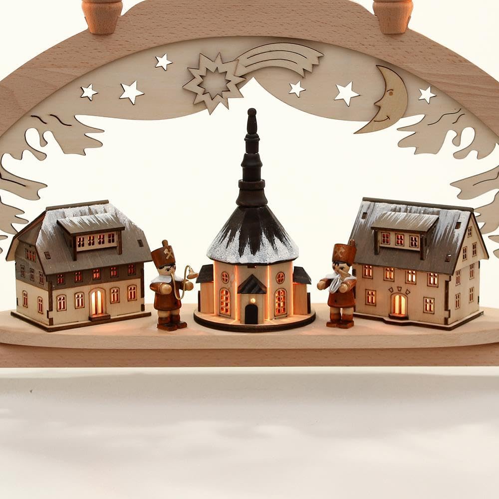 Wichtelstube-Kollektion Holz Schwibbogen Lichterbogen Seiffener Bergmannszug XL 58cm Schwippbogen Weihnachten Weihnachtsbogen Schwibbogen Weihnachten 10 Kerzen 230V Anschluss