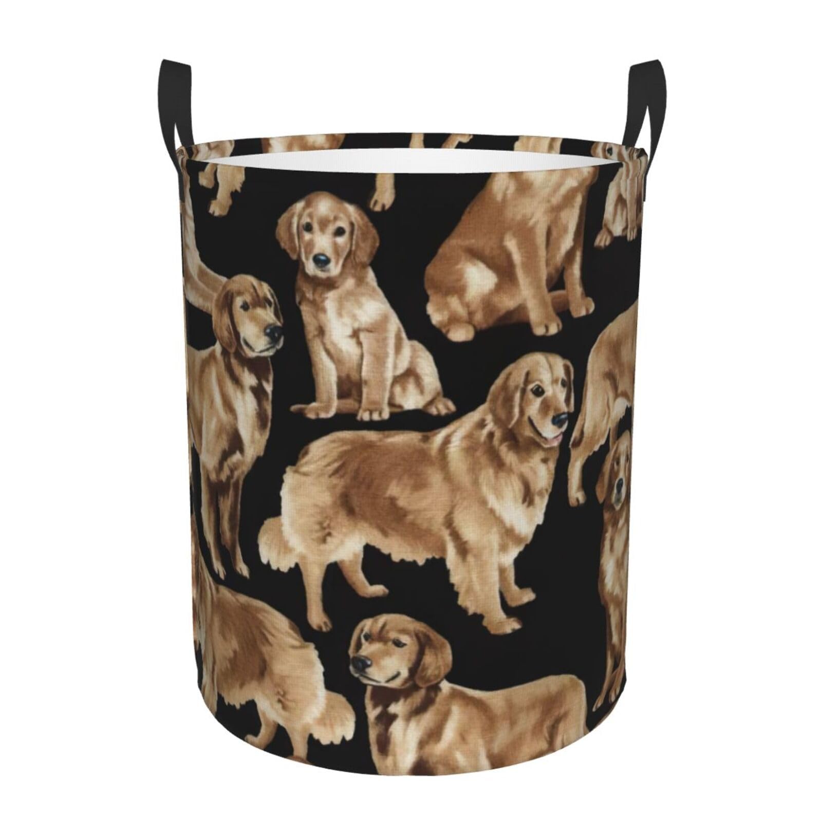 Panier à linge rond Golden Retrievers avec poignées sac de rangement