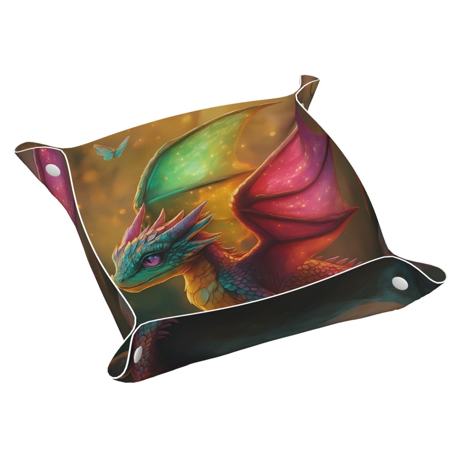 HLBSDM Colorful Dragon Tray Men's Leather Valet Parking Portable Entrance Trays Bedside Storage Box