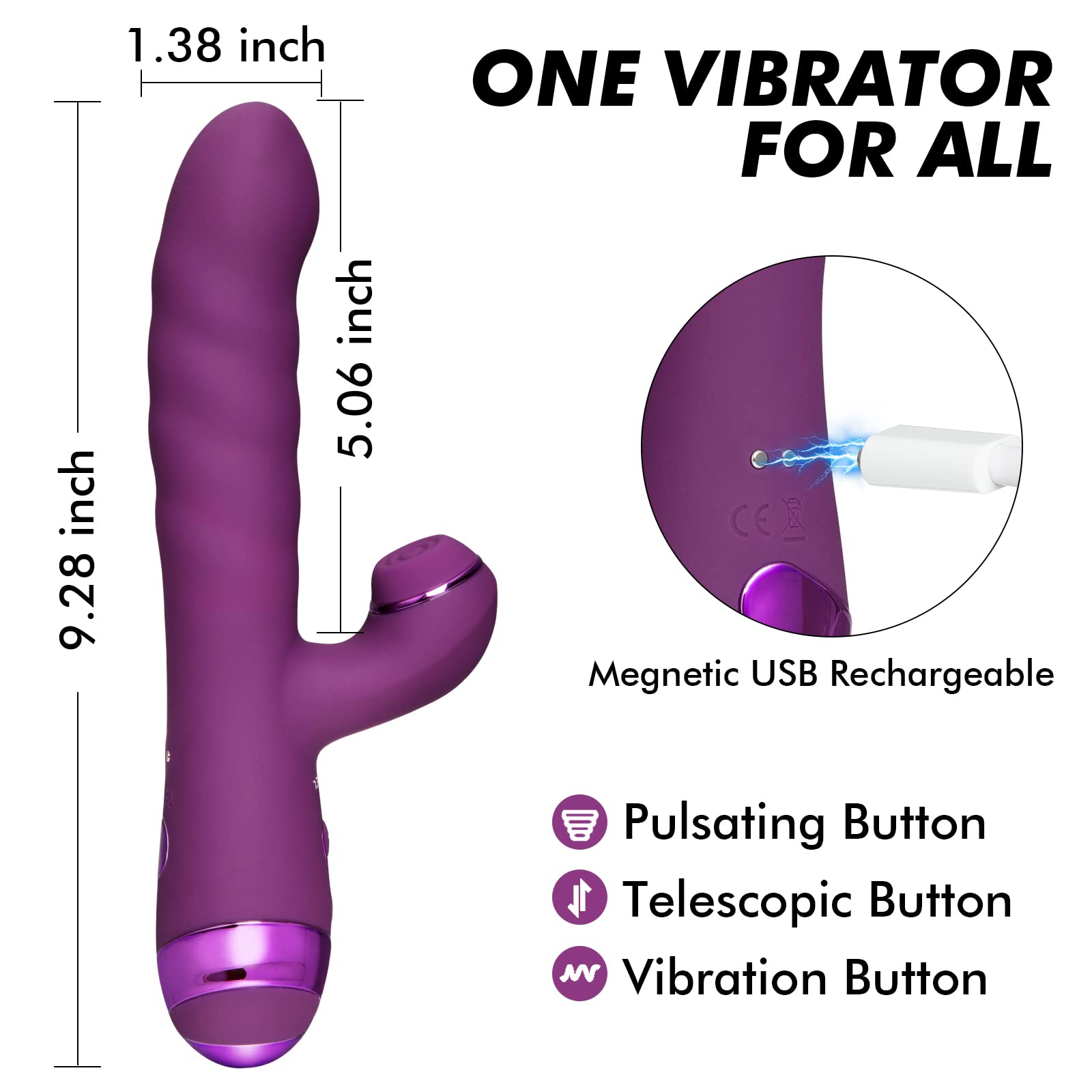 Vibrador Mujer Punto G con Función de Empuje y Vibración - Juguetes Eróticos de Silicona Suave, 10 Frecuencias de Golpeteo y 3 Telescópicas - Diseño Ergonómico y Recargable para Placer Profundo