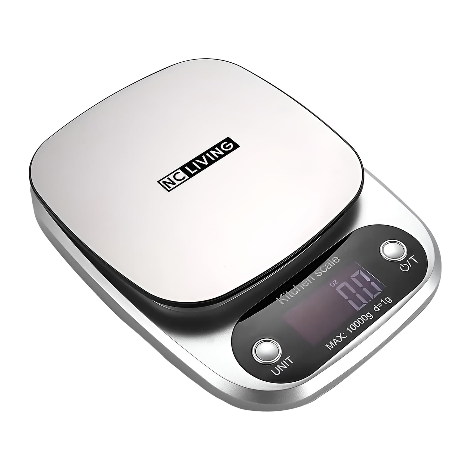 NC LIVING Precision Digital Kitchen Scale w/LCD Digital Display, ABS Plastic Scale- Baking Cooking & Meal Prep, 10kg/22lb Capacity w/ 0.1oz/1g Precision (Silver - 21x14.7cm)