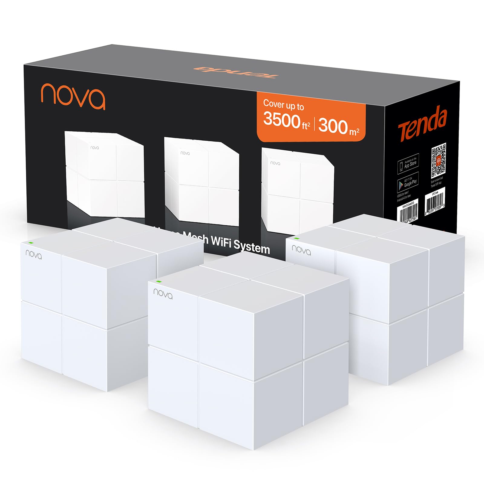 Tenda Nova MW6 Mesh WLAN System - AC1200 Dual Band Mesh Set - empfohlen für Häuser mit 3-4 Schlafzimmern - 6xGigabit Port - Ersetzt Router und Repeater- APP Steuerung - WPA2-3er Pack