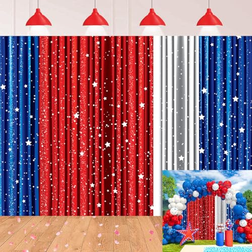 Toile de fond 4 juillet avec rideaux pailletés bleu blanc rouge pour photo
