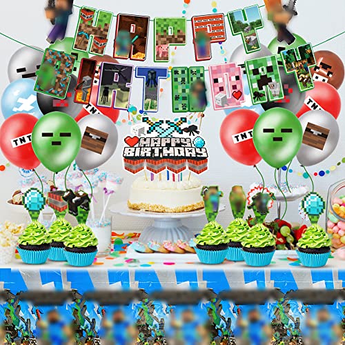 RNHDLY Miner Geburtstagsdeko Set - 11-teilige Partydekoration Für Jungen Mit Folienballons