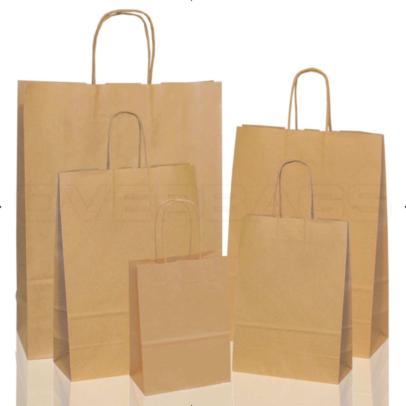OVERBAGS - Borse shopper sacchetti di carta manico cordino colore avana - Dimensione cm 15x8x20, Confezione pz 25