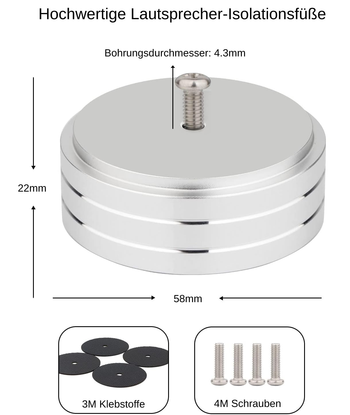 Monosaudio HiFi Spikes Pad 58 x 22 mm piedini in alluminio ammortizzatore per altoparlanti M4 x 0,7