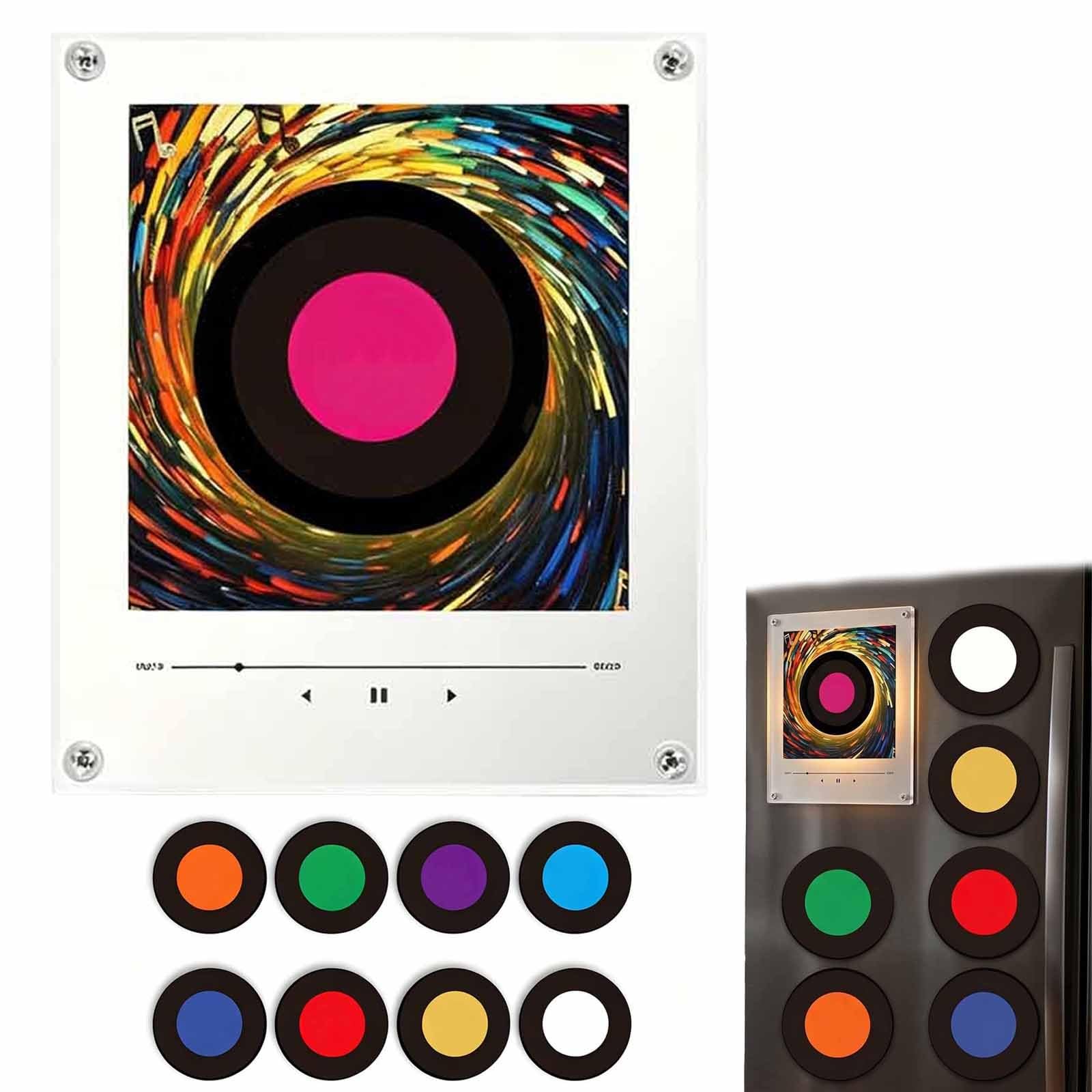 Lettore musicale da frigorifero magnetico, frigorifero con carillon magnetico, magneti da frigorifero con dischi in vinile vintage 9 pezzi, mini jukebox 128 MB con luce LED