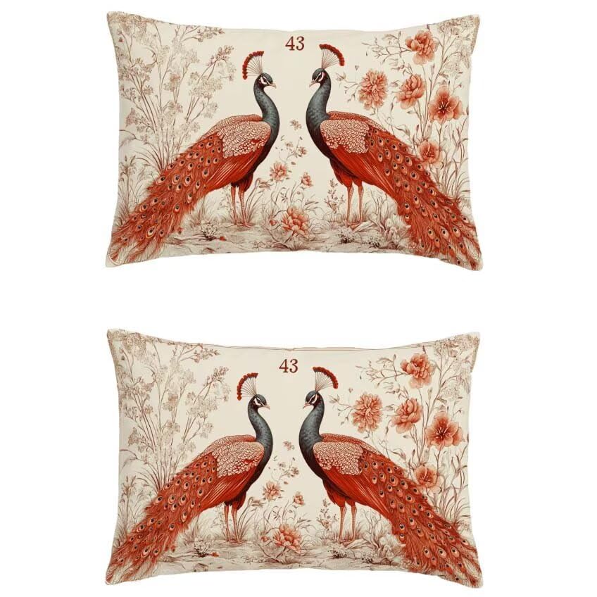 Housse de coussin 50x70cm paon rouge, une idée cadeau déco pour l'automne
