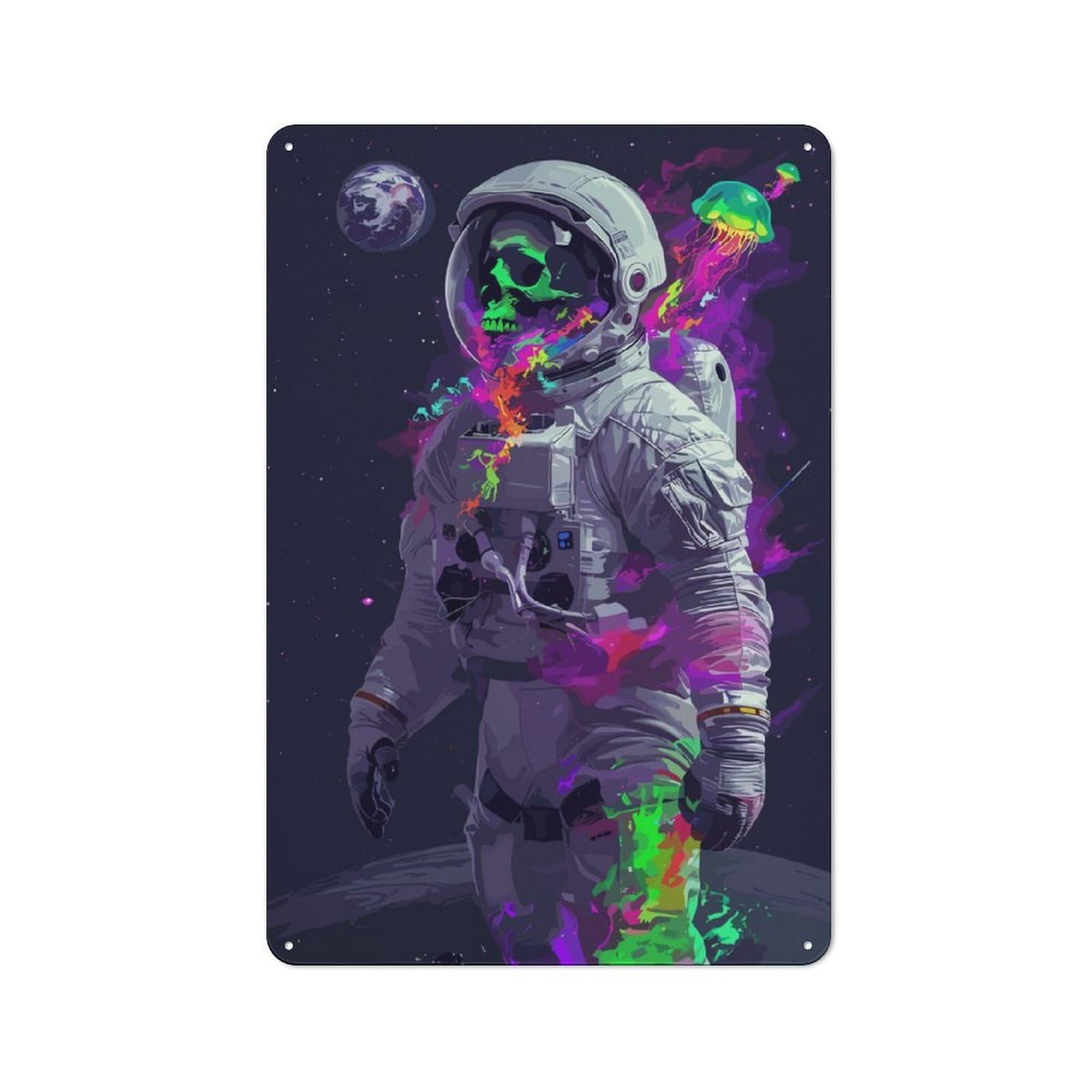 Junmoney Astronaut Fantasy Tin Wall Plaque 30X20cm With For Pub Or Café, For Collectors Of Retro Metal Wall Decor
