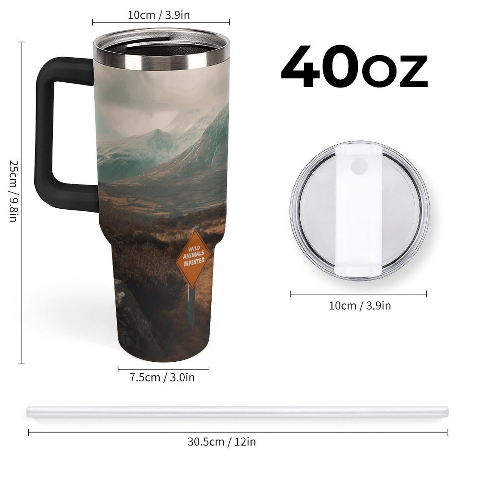 Tazas de ríos y montañas con popote y asa, taza de café con aislamiento al vacío de doble pared, botellas de agua para café helado, té, bebidas frías y calientes