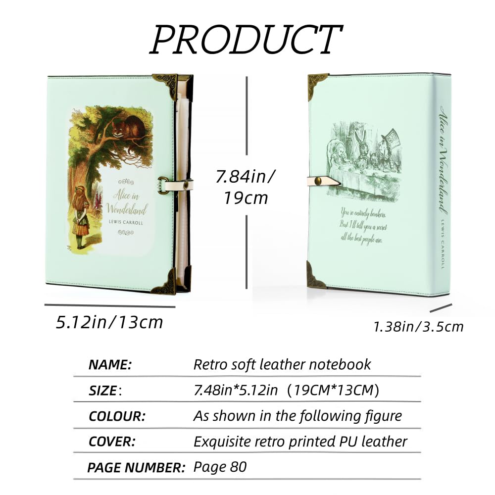 A6 Binder 6 Ring Vegan Leather, Refillable Writing Binder Organizer, Book Lovers Gifts, Journal Notebook-80 Pages, Writing Journal, Notebooks for Work (Alice in Wonderland) - Image 3