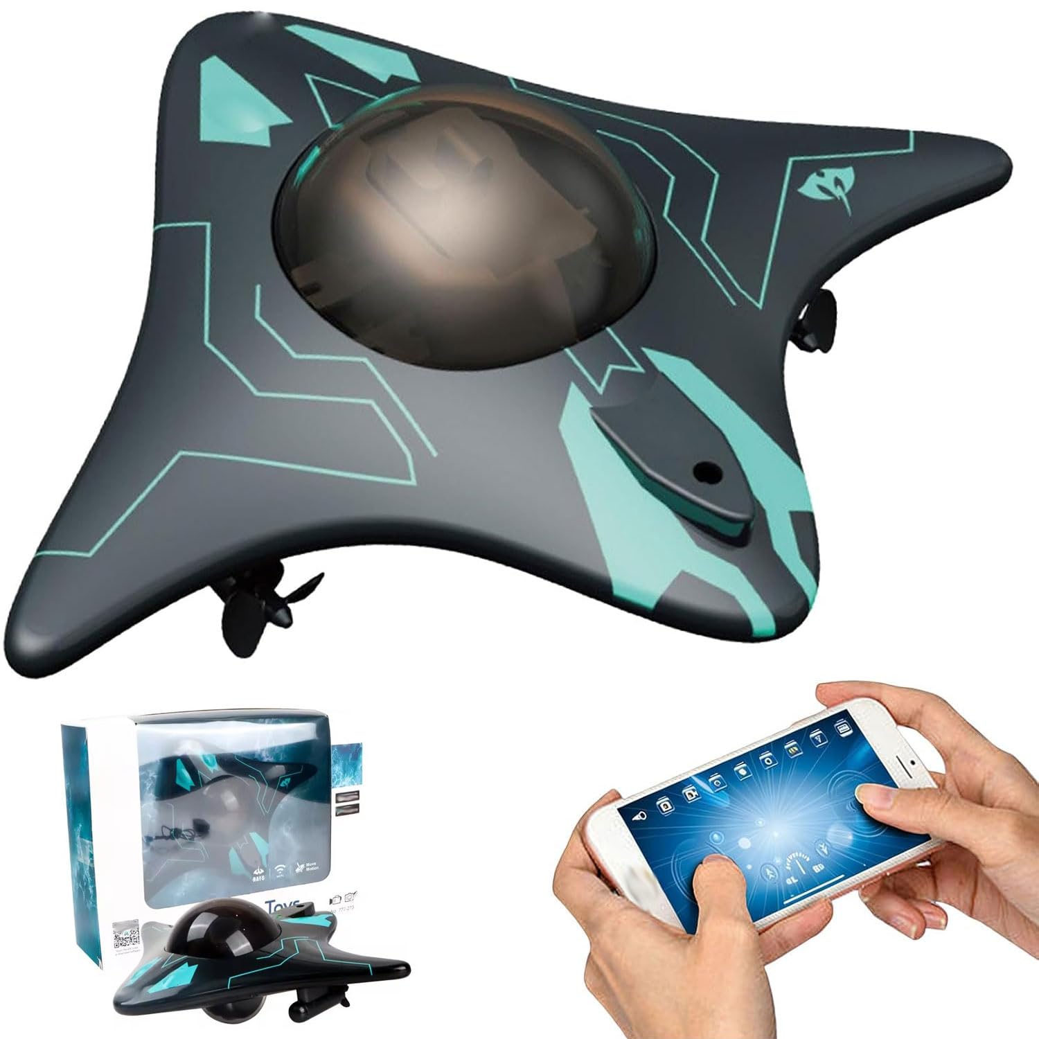 Drone de surface piloté par application pour explorer les plans d'eau, Drone sous-marin radiocommandé avec caméra hd et lumières led, Mini sous-marin rc 6 canaux 2.4g sans fil pour étangs et lacs