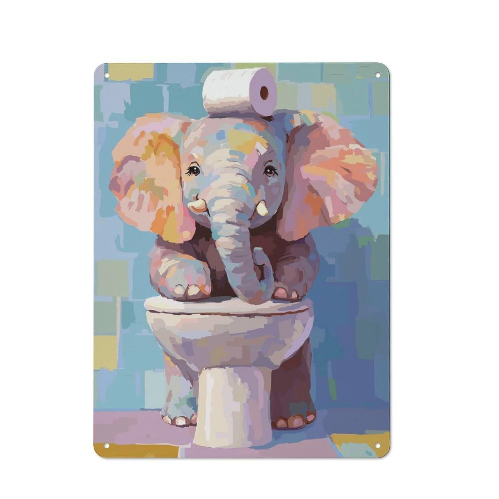 Junmoney Elephant On Toilet With Toilet Paper Rustic Tin Sign 40X30cm For Man Cave Or Games Room, A Decorative Gift For A Newly Furnished Man Cave And Games Room