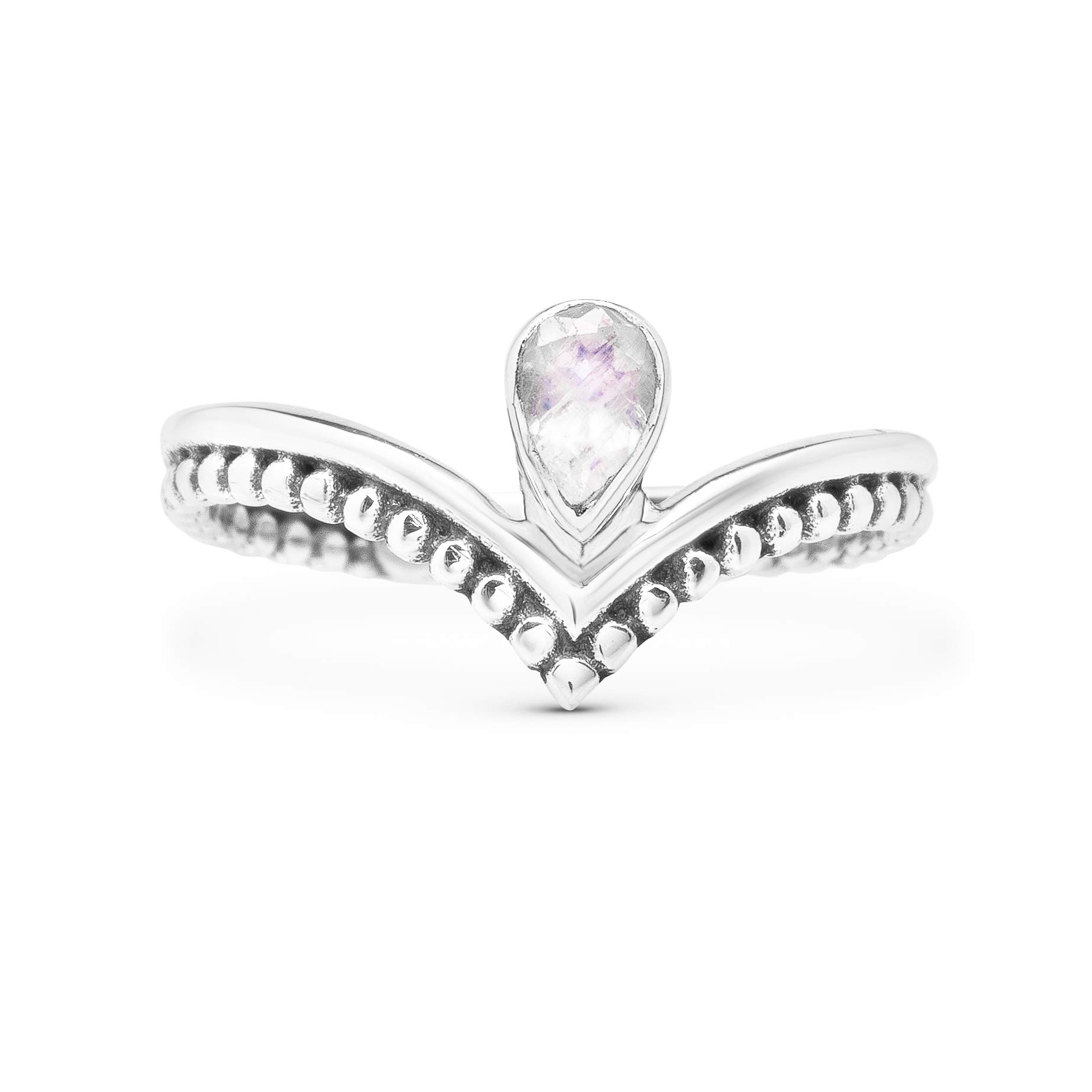 Koral JewelryKoral Jewelry Pear Cut Moonstone 925 Sterling Silver Ring - Delicate BOHO Chic Jewelry - Fashionable and Stylish for Girls and Women with Velvet Gift Bag - Made by Indian Artisans - Size 6-9