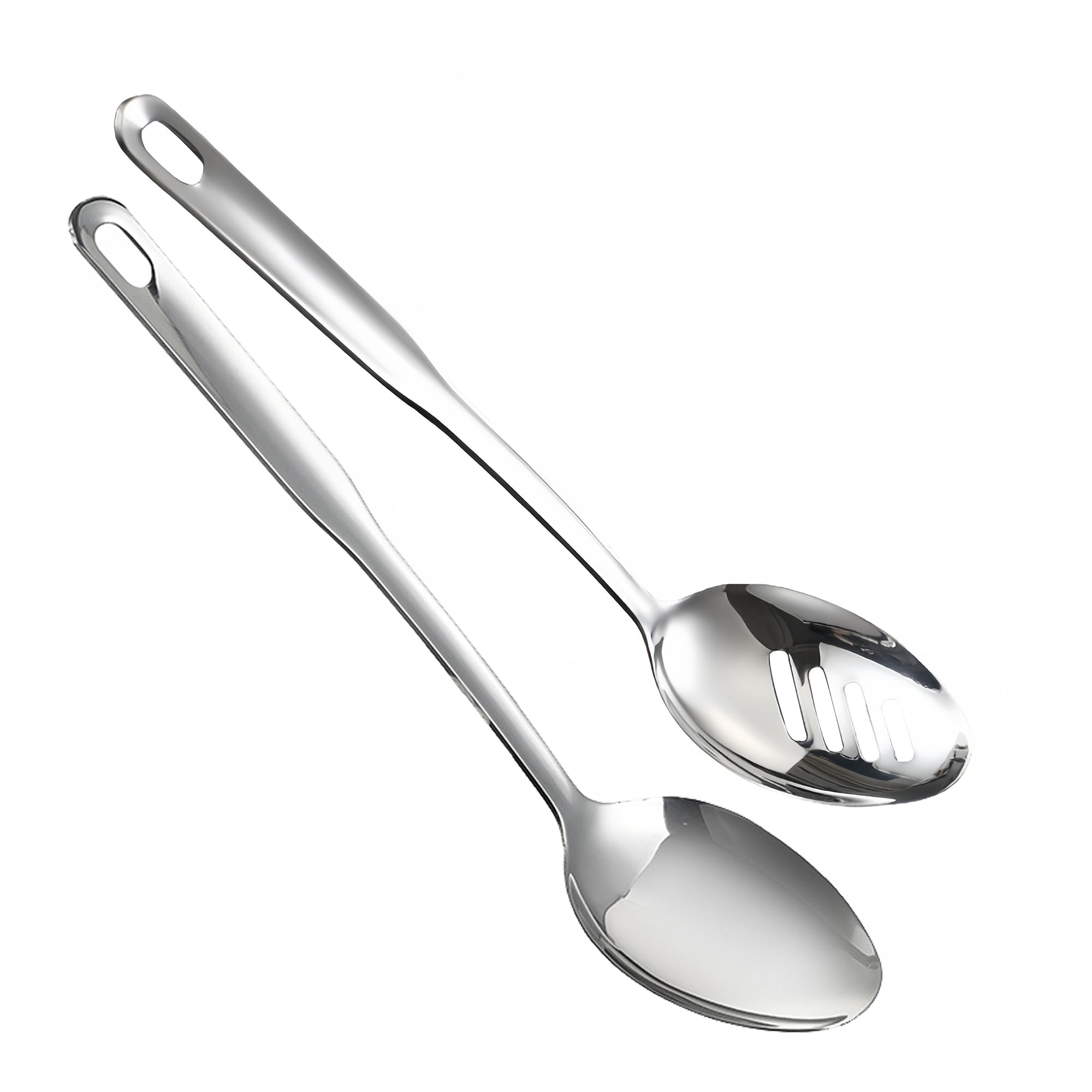 IMEEA Cooking Spoon Set Kitchen Serving Spoons 12.8in/32.5cm Long Handled Solid and Slotted Spoon Set SUS304 Stainless Steel Large Spoons, Set of 2