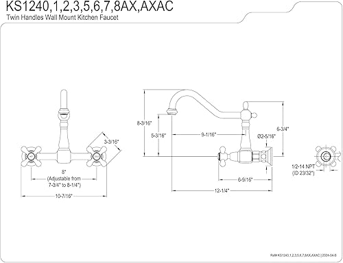 Miniatura 3 de Kingston Brass KS1245AX Heritage Bridge - Grifo de cocina, 8-12 pulgadas, bronce aceitado