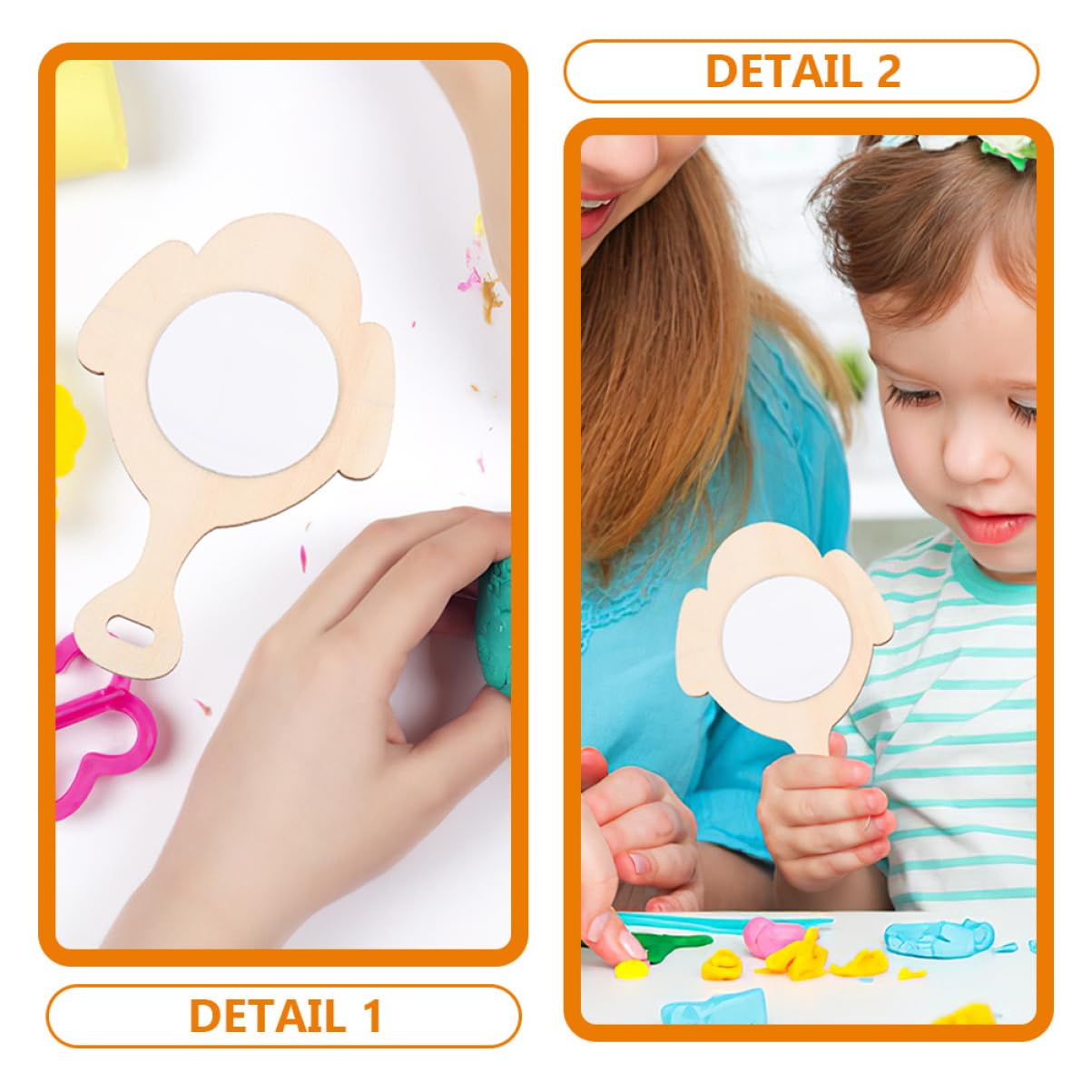 TOVINANNA Unfinished Hand Mirrors 8pcs DIY Wooden Mirror Handles Small Handheld Craft Mirrors Mirror for Boys and Girls Unpainted Wood Craft