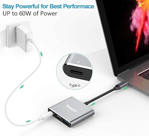 Miniatura 5 de Tuwejia Adaptador multipuerto USB C a HDMI USB 3.1 Gen 1 Thunderbolt 3 a HDMI 4K Video Converter/USB 3.0 Hub Port PD Puerto de carga rápida con gran