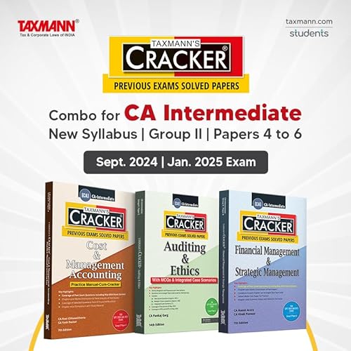 Taxmann's CRACKER COMBO for CA Inter | New Syllabus | Sept. 2024/Jan. 2025 Exam – Group II | Papers 4 to 6 | CRACKER Series | CMA, Auditing, and FM SM | June 2024 Edition | Set of 3 Books