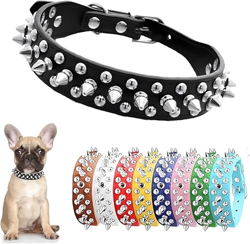 Hotlion Collar de perro con púas ajustable de piel sintética con remaches y tachuelas para cachorros, gatitos, animales, mascotas, pequeñas, Hotlion Collar de perro con púas ajustable de piel sintética con remaches y tachuelas para cachorros, gatitos, animales, mascotas, pequeñas,