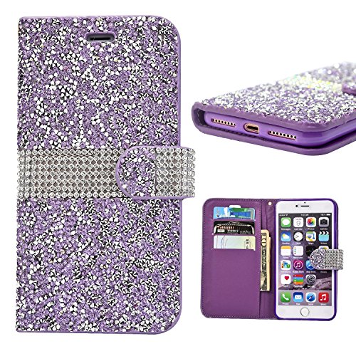 Iphone 7 Plus Wallet Case, 3D Bling Jelly Rhinestone PU Leather Wallet Flip Protective Skin Case with Magnetic Bling Button Card Slot Function for Apple Iphone 7 Plus 5.5 Inch (Purple)
