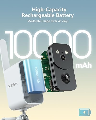 Miniatura 6 de Xega Cámara de seguridad con batería 4G LTE con tarjeta SIM de 10000 mAh, detección de movimiento, visión nocturna, proyector de audio