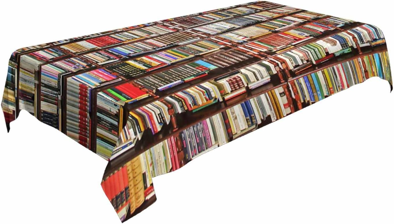 Library Bookshelf Table Cloth 60x84 Inch Vintage Fashin Wooden Lattice So Many Book Rectangle Tablecloths Decorate for Kitchen Home Dinner Party