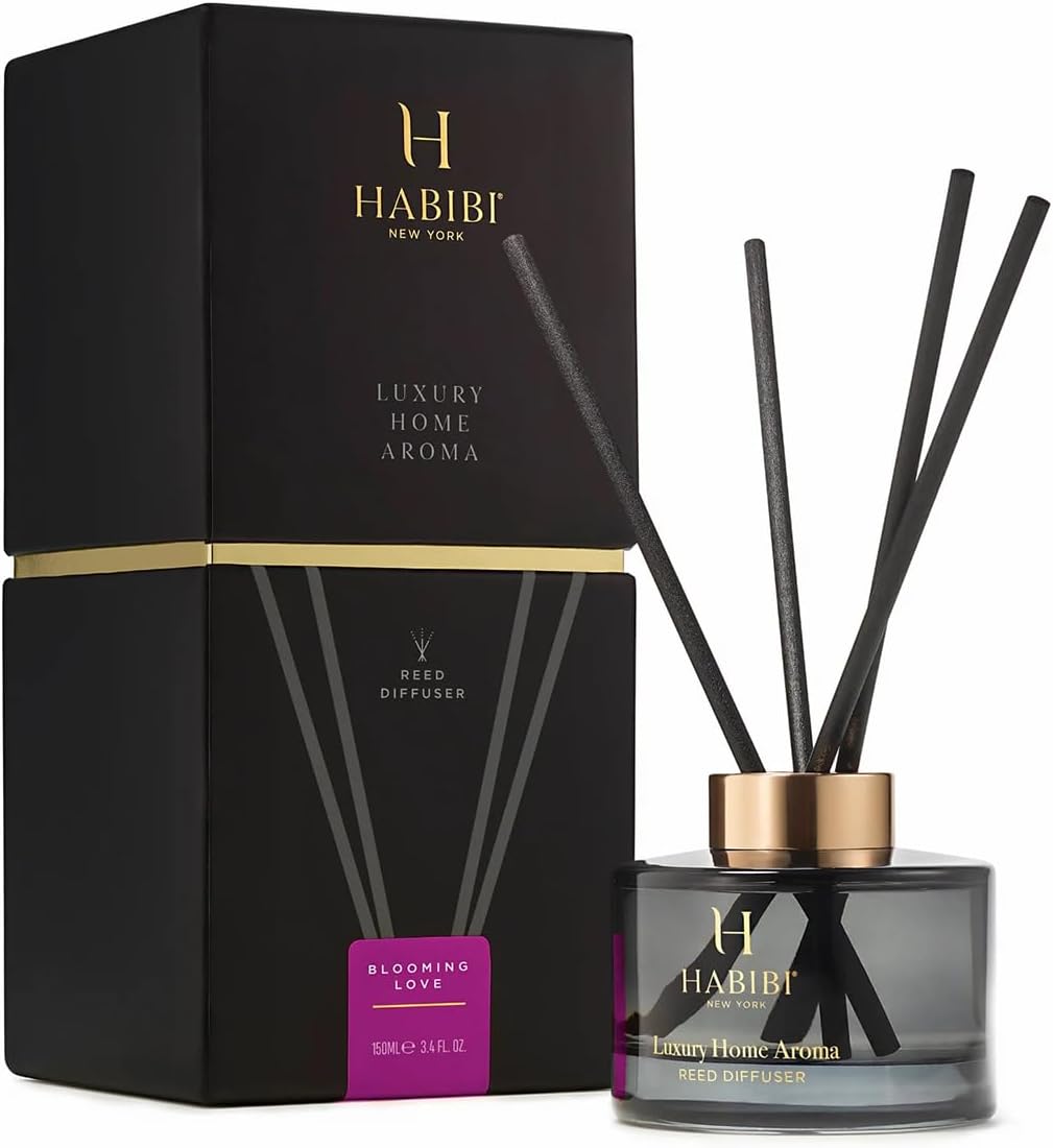 H HABIBI Blooming Love Essential Oil Diffusers for Home, Luxury Reed Diffuser Set With 150ML Oil & 4 Bamboo Sticks – Fruity Floral Scent, Long-Lasting Fragrance Diffuser For A Refreshing Home Ambiance
