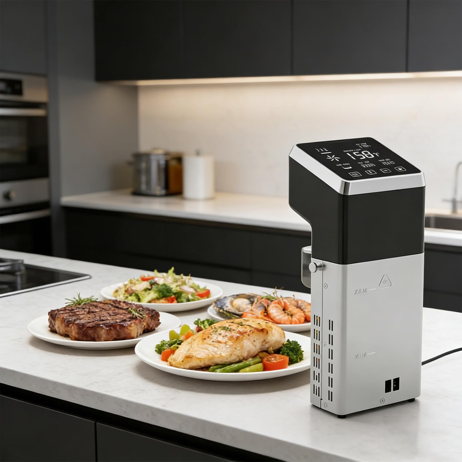 Roner Cocina Baja Temperatura con Circulador de 1600W, Calentamiento Rápido, Bomba Potente, para Mariscos y Verduras en Restaurantes