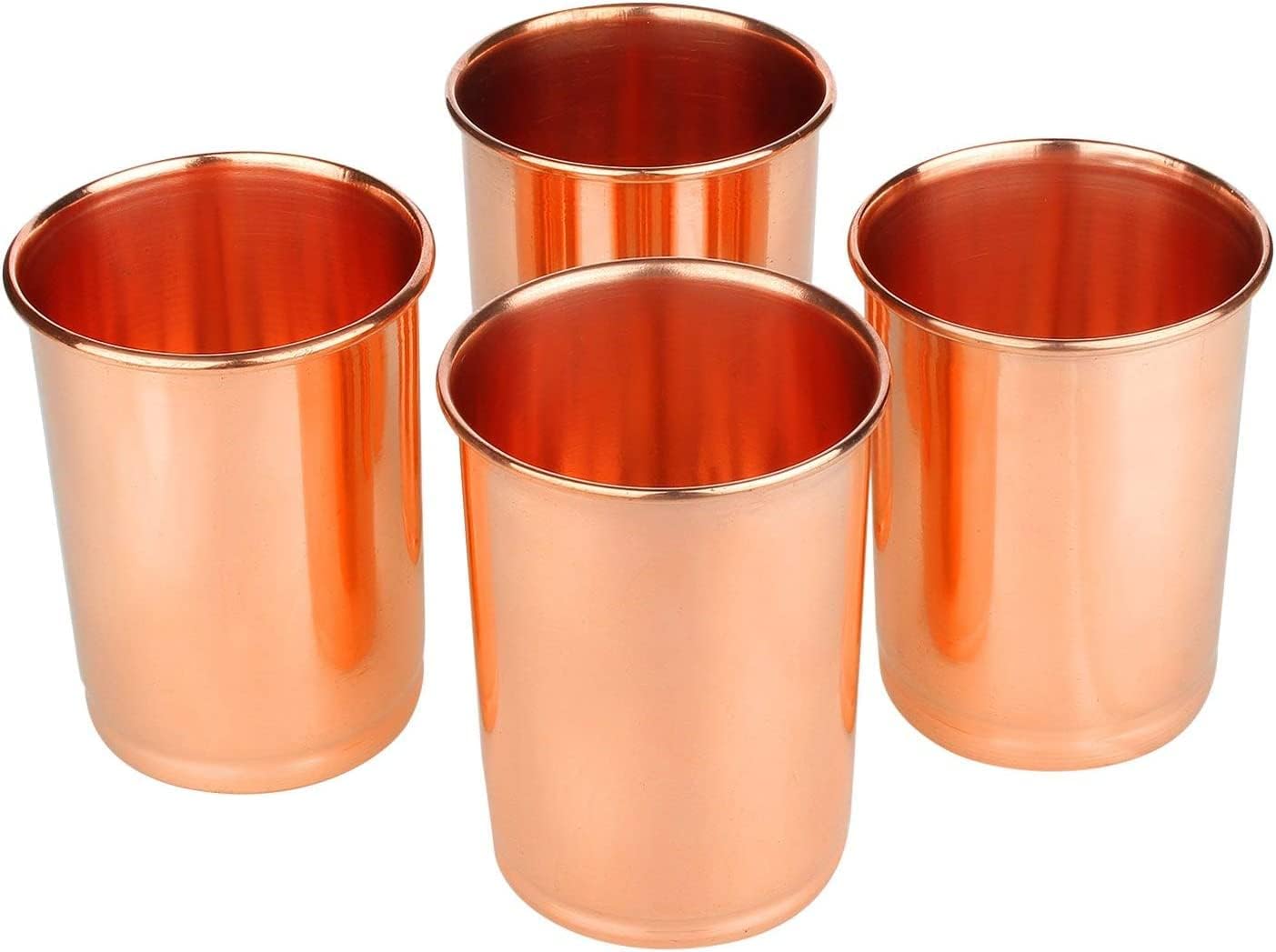 HEALTHANDWEALTH Pure Copper Tumbler Set of 4, Plain Copper Cups Drinking Water