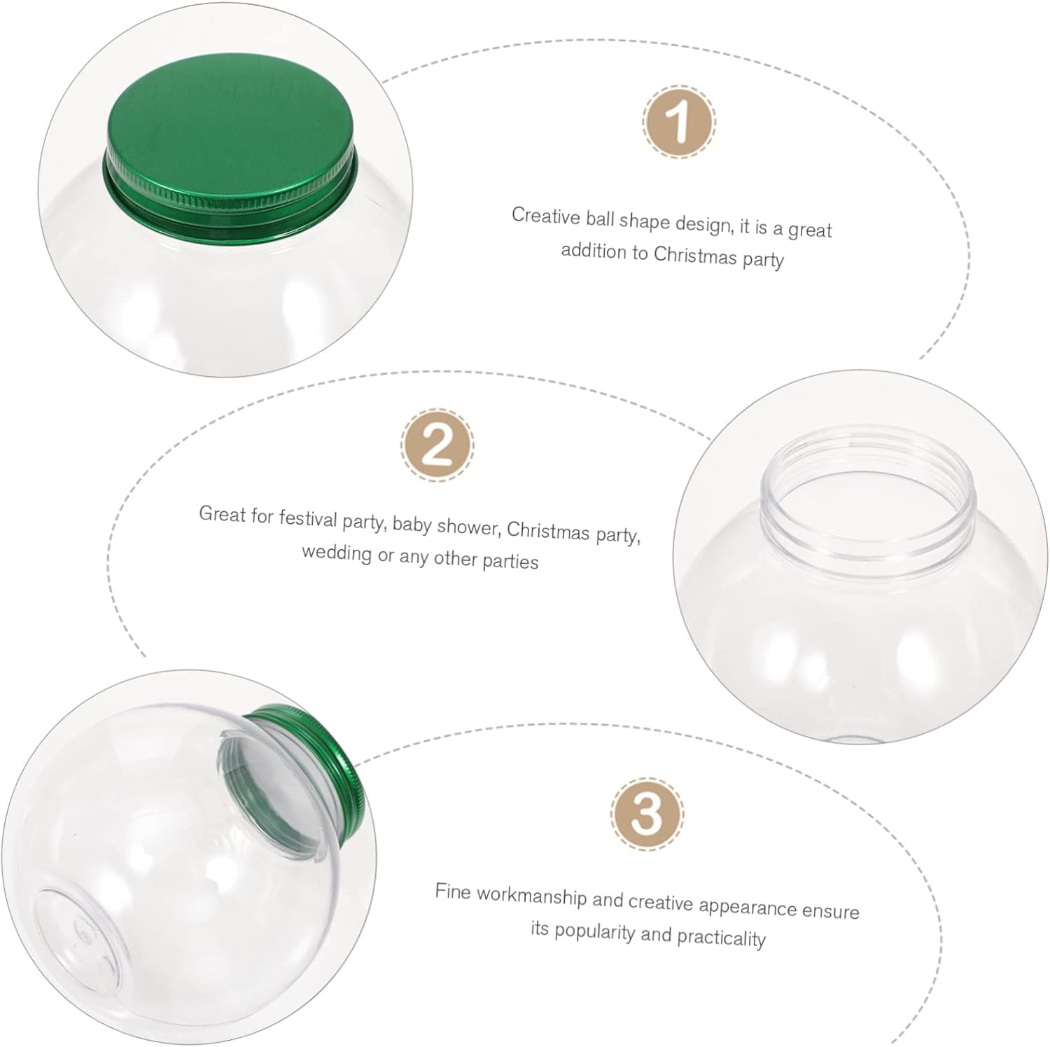 Tofficu 15pcs Shaped Candy Jar Green Lid for Christmas Parties Showers and Weddings for Storing Candy Cookies and Treats