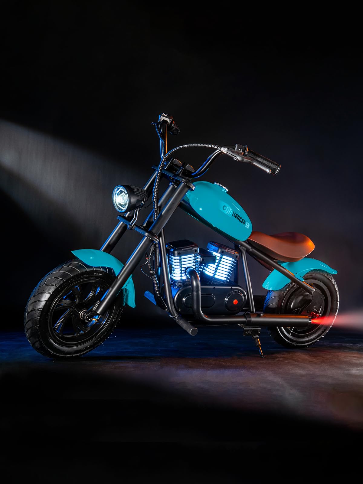 HYPERGOGO Challenger 12 Plus Elektro Motorrad Kinder, Kindermotorrad Plus mit farbenfrohem Umgebungslicht, max. 16 km/h und 60 Minuten ununterbrochene Fahrzeit für Kinder/Jugendliche (Blau)