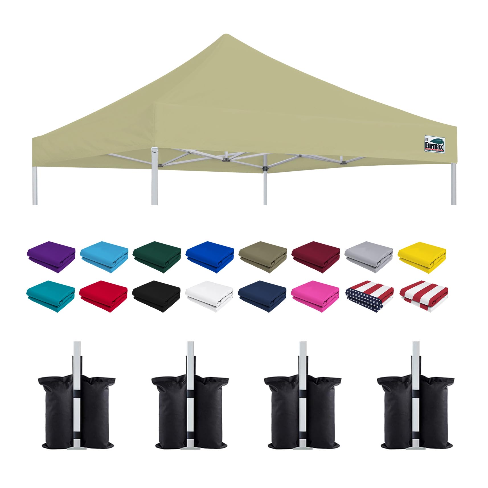 Eurmax USA New 10x10 Pop Up Canopy Replacement Canopy Tent Top Cover, Instant Canopy Top Cover ONLY, Choose 30 Colors,Bonus 4PC Pack Weight Bag (Beige)