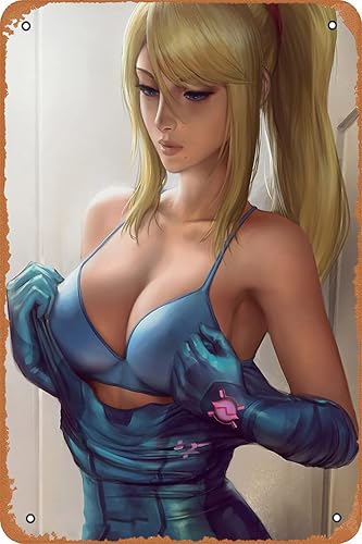 AirBnk Letreros de metal vintage  Zero Suit Samus Vintage Look Metal Tin Poster Bar Pub Cafe Wall Kitchen Bathroo Poster Karaoke Retro Decor Art
