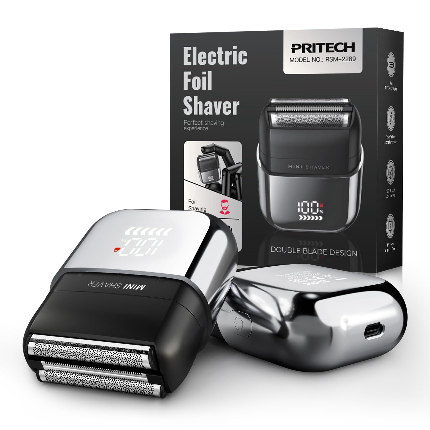 Electric Foil Shaver for Men - Mini Electric Razor for Face Shaving with 3 Floating Blades USB-C Fast