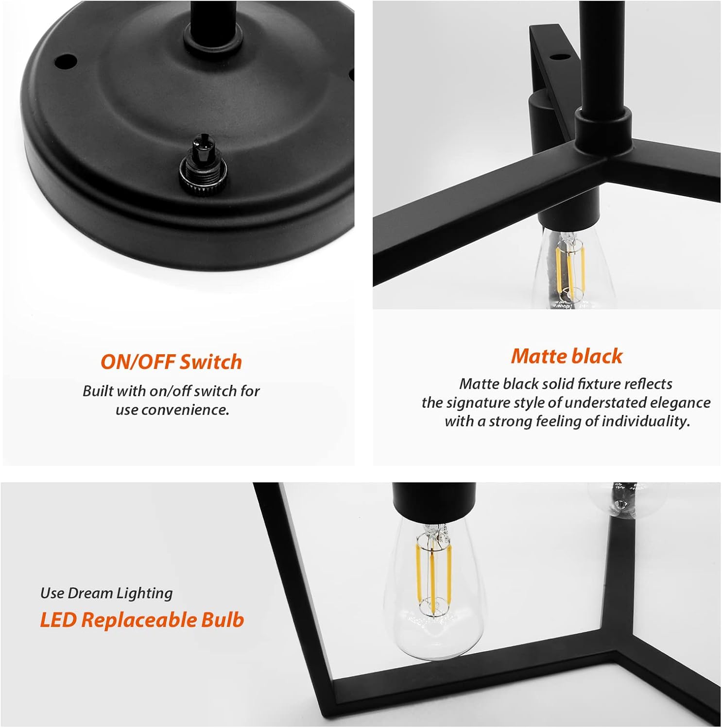 Dream lighting 12volt Vintage RV Dinette Ceiling Light Fixture with LED Edison Bulbs, 9W 450 lumens, with Switch for Indoor Automotive Camper Trailer – Matte Black, 3500K