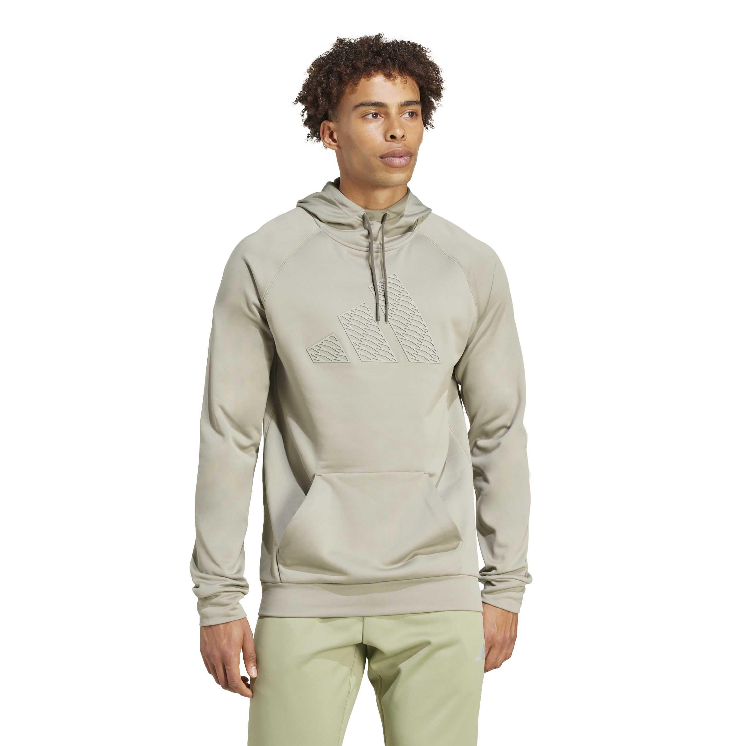 adidas Men's Game and Go Big Logo Training Hoodie Sweatshirt, Silver Pebble, L