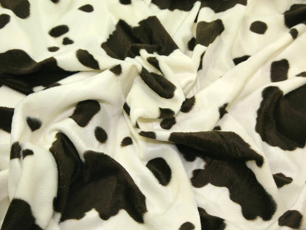 58" wide Animal Print Polyester Velboa Fabric Brown/White Cow - per metre