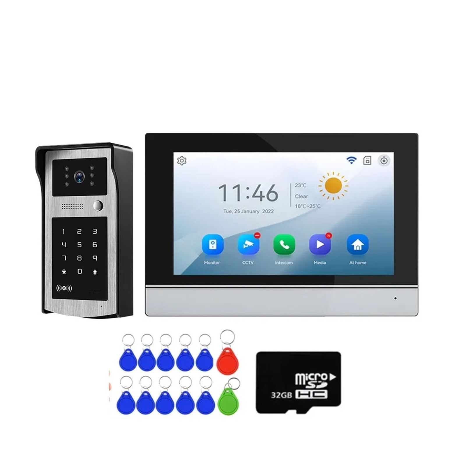 HVSYVVSRL Wifi 7 Inch Touch Screen Video Intercom Kit For Family HD DoorPhone Password/APP Unlock Doorbell Camera Two Way Audio(7inch add 32GB TF)