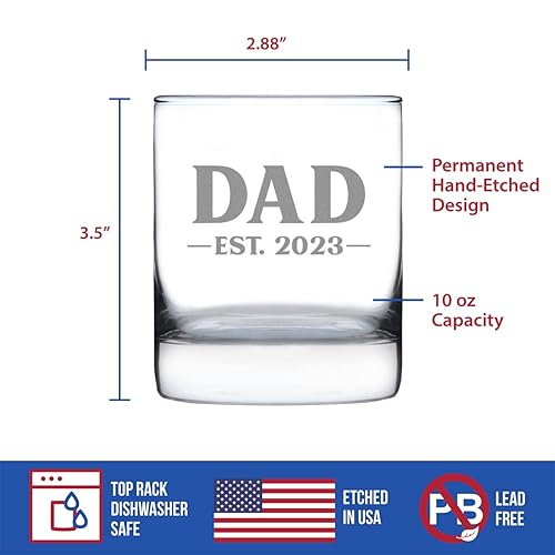 Miniatura 4 de Dad Est 2023 - New Father Whiskey Rocks Glass Gift for First Time Parents - Bold 10.25 Oz Glasses