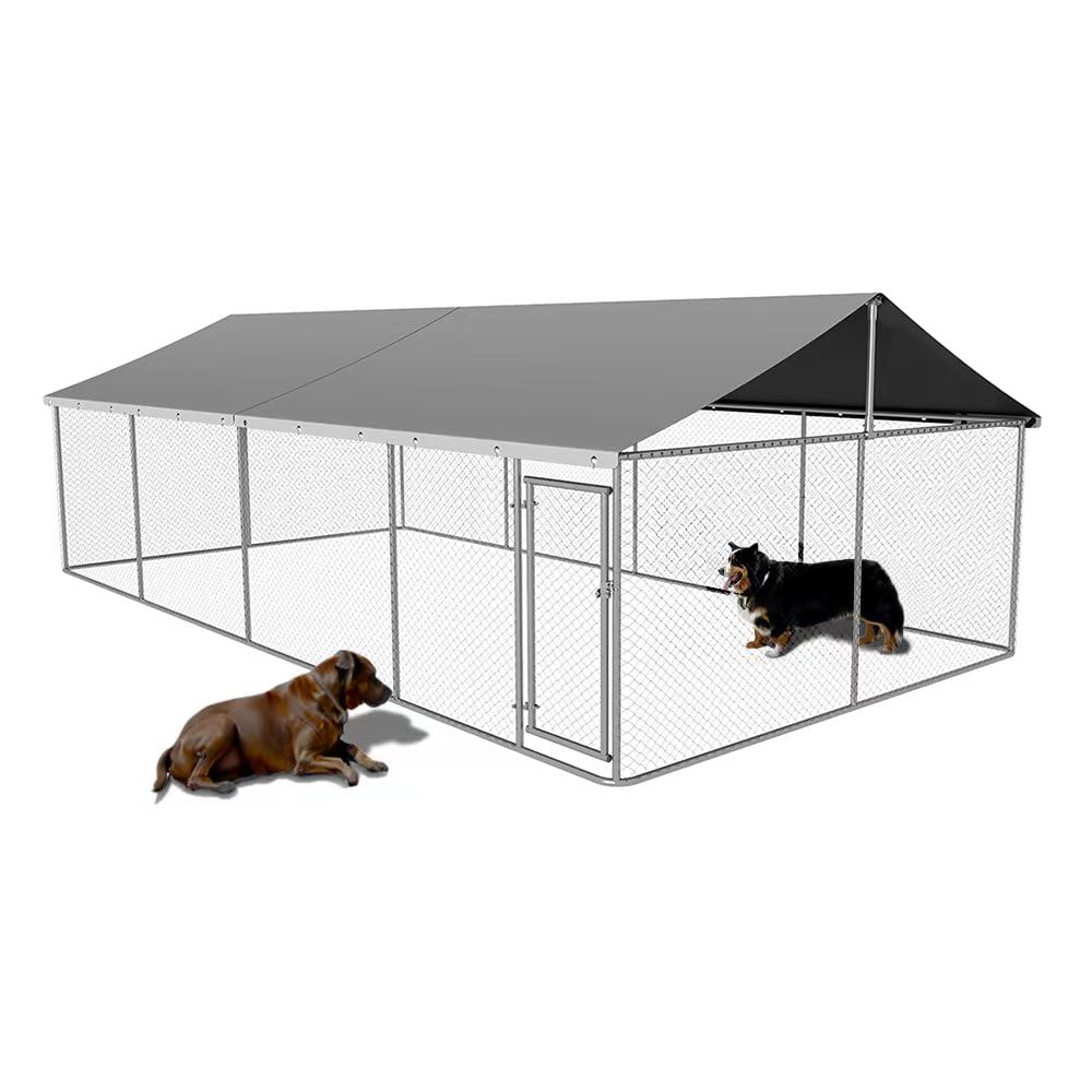 Outdoor Dog Enclosure Heavy Duty Dog Kennel House Mesh Dog Big Cage Pet Kennel Steel Fence with Secure Lock(236”x 118”)