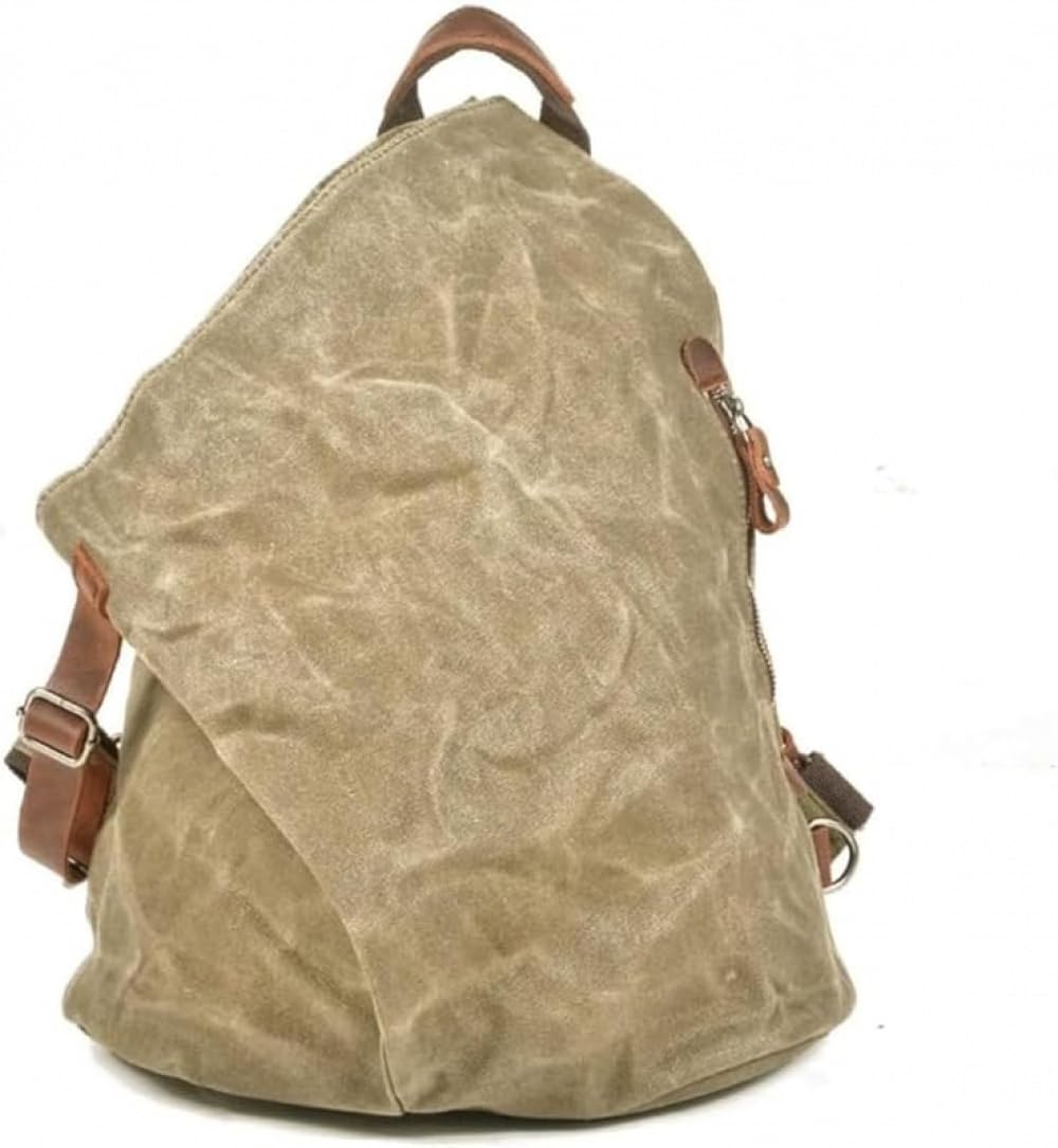 Large Capacity Waterproof Work Clothes Style Retro Wax Canvas Bag! Men's Leather Outdoor Travel Backpack, Great for Work or School Trips, Unisex