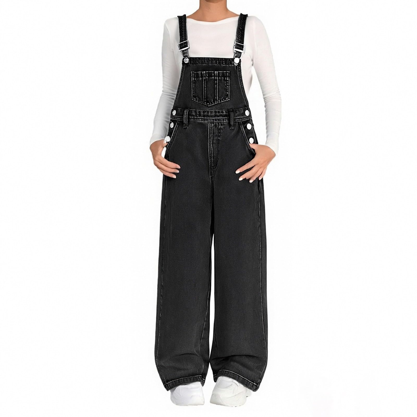 Salopette Baggy Denim Ragazze Gamba Larga Salopette Salopette Senza Maniche Cinturino Regolabile Jean Tute Scuola Gamba Dritta Elastico Casual Vintage Bretella Pantaloni