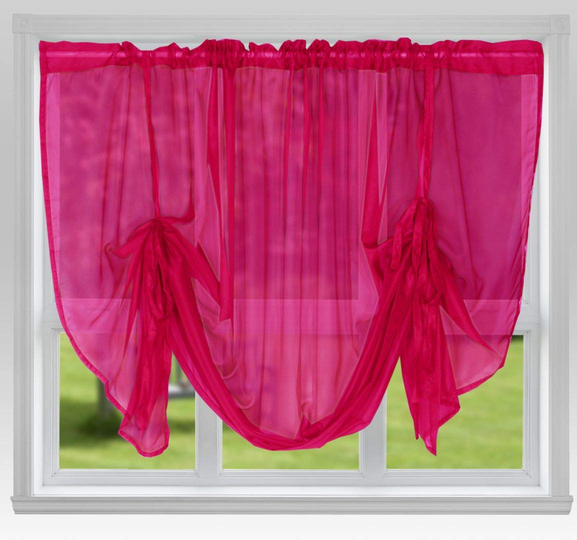 John Aird Voile Tie Blind Curtain Panels 58" Wide x 48" Drop (Fuchsia)