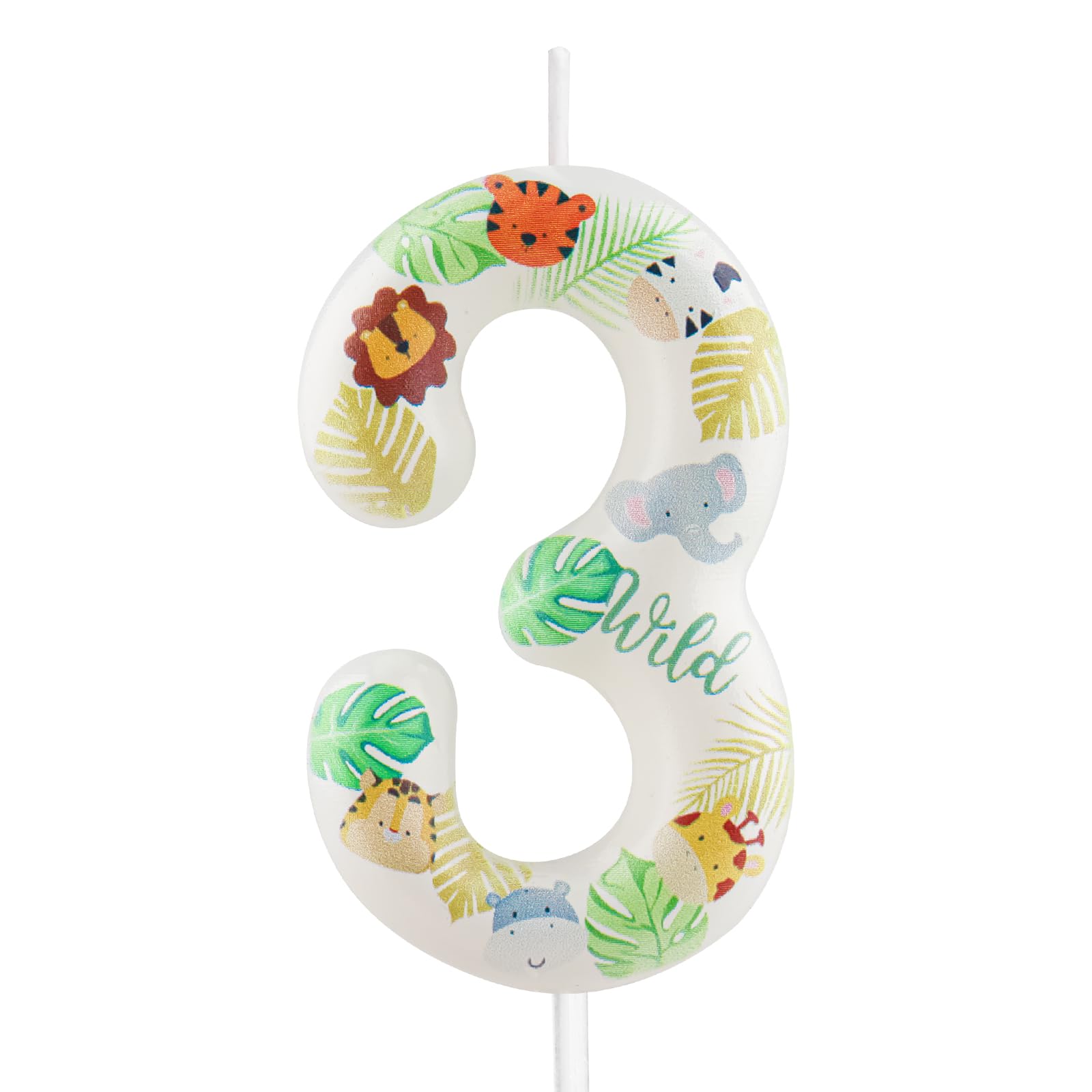 Yiran Safari Animal Number 2 Birthday Candle, Wild One Jungle Themed Cake Topper, Tropical Palm Leaf Party Decorations for 2nd Birthday Boys Girls Baby Shower — view 11