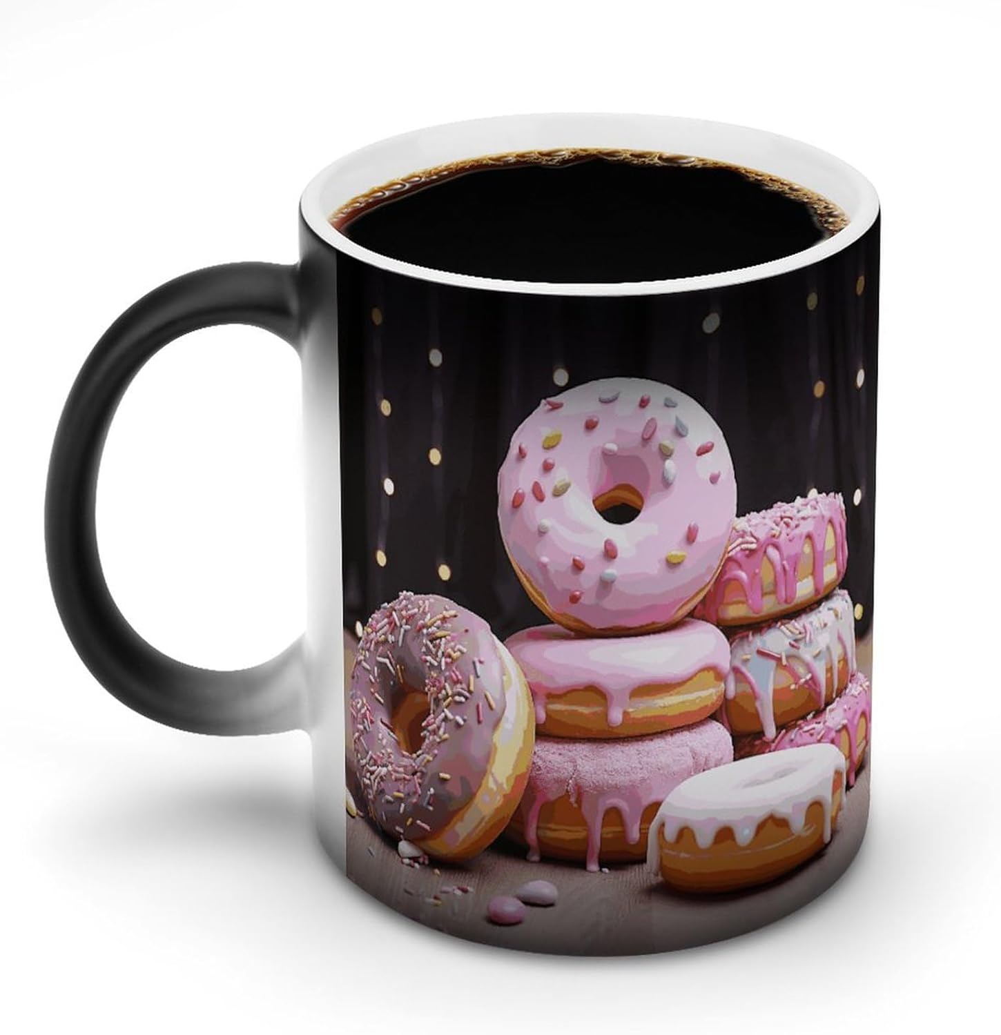 Color Changing Mug Donut Cake Printed Ceramic Coffee Mug Heat Changing Sensitive Mug Magic Heat Changing Coffee Mug Novelty Coffee Mugs